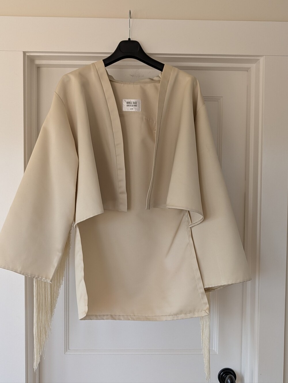 Spectacular Brass Tack Hand Made Women's Cream Open-Front Fringe Tuxedo Jacket